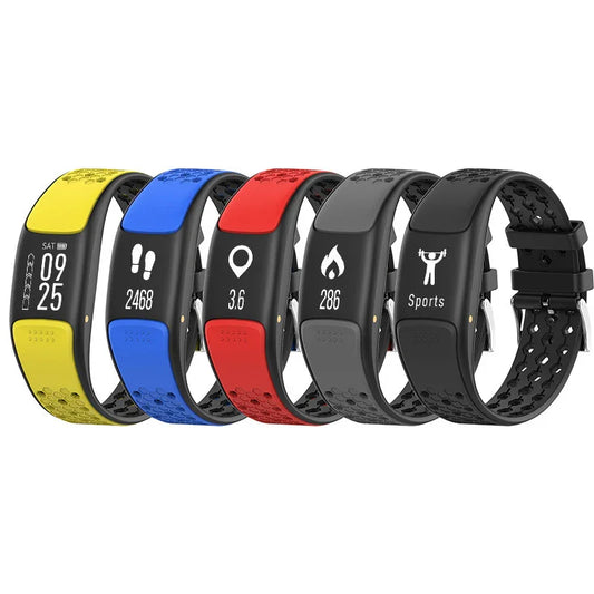 Colorful smart fitness trackers with step counter and health metrics display