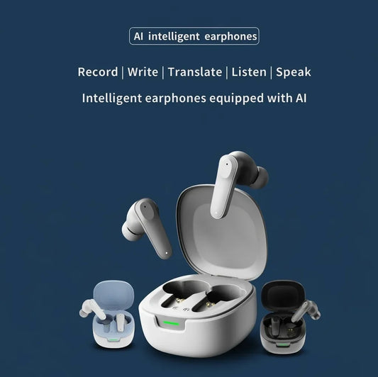 smartgizmoshop AI intelligent translation earbuds in white, blue, and black colors