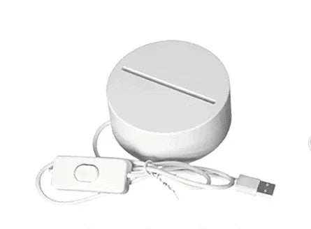 White round USB-powered device with slot and attached wired on/off switch