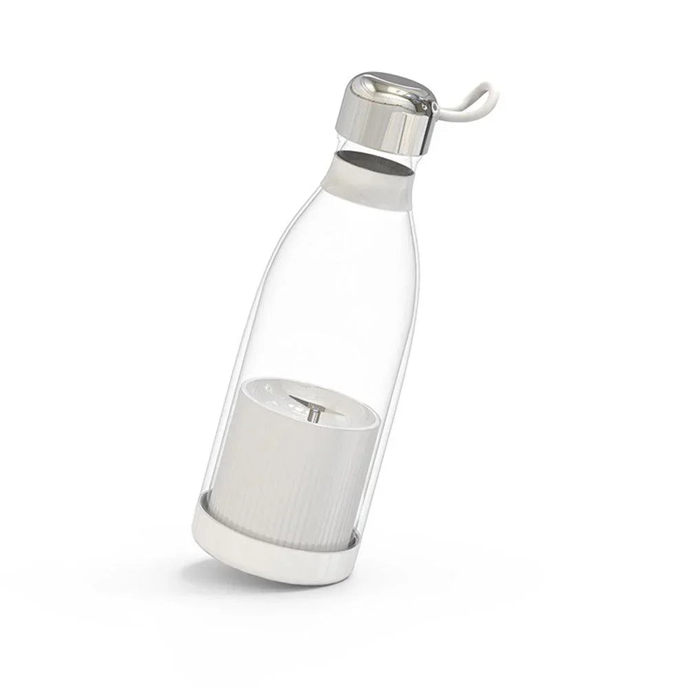 Transparent glass water bottle with silver lid and built-in white tea infuser