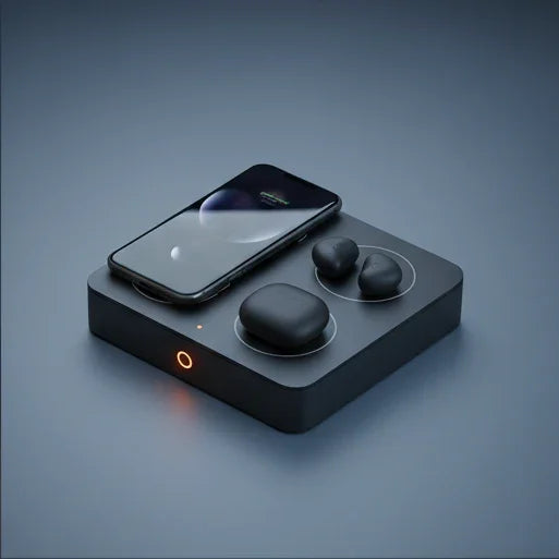 Smart Wireless Charging pad and magnetic power station in a minimal 3D tech setup for modern homes by SmartGizmoShop