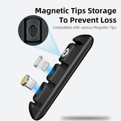 Magnetic tips storage holder for charging cable adapters, black with three magnetic slots.