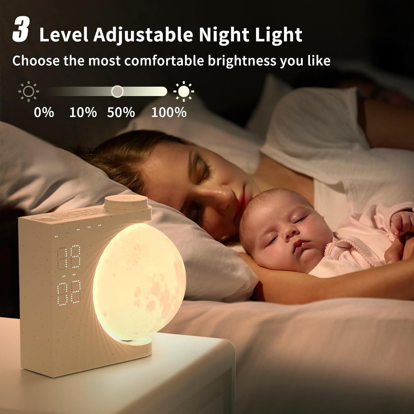 Colorful Atmosphere Moon Light Clock Wake Up Light Breathing Light Three Level Dimming Clock Dual Alarm Clock Timing White Noise by smartgizmoshop