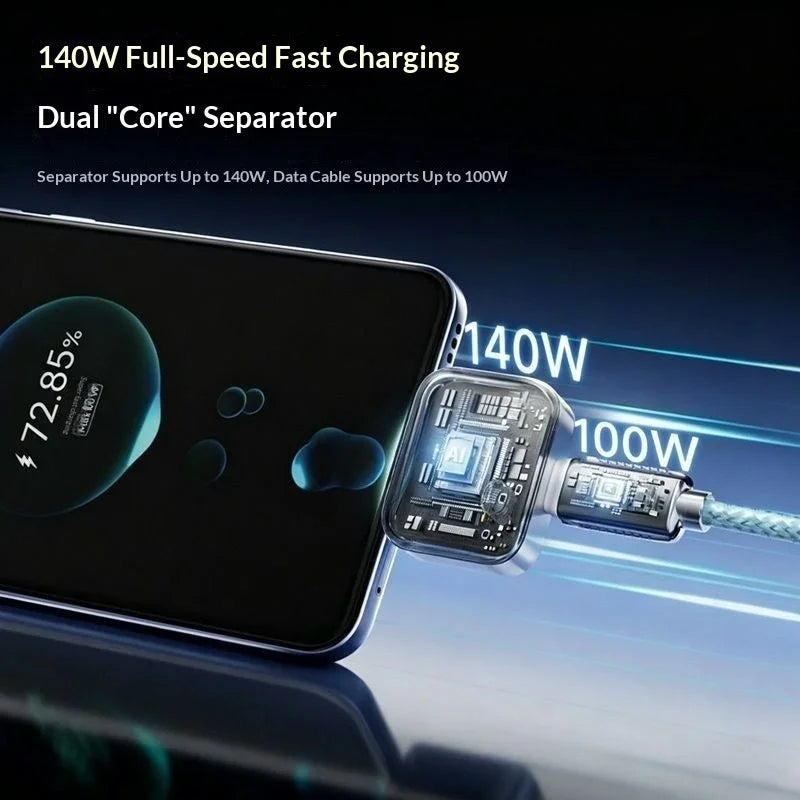 smartgizmoshop 140W AI overcharge detection charging protector connected to a smartphone