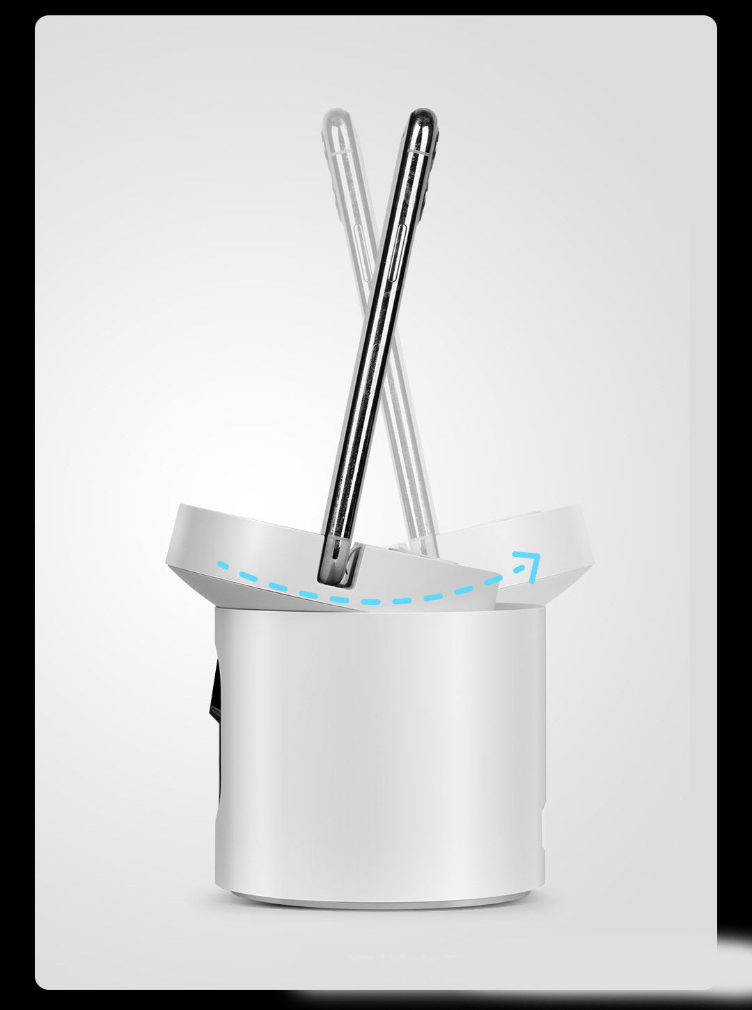 White automatic self-cleaning mop bucket with rotating lid and mop handle illustration