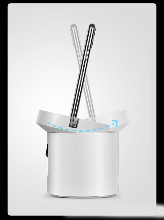 White automatic self-cleaning mop bucket with rotating lid and mop handle illustration