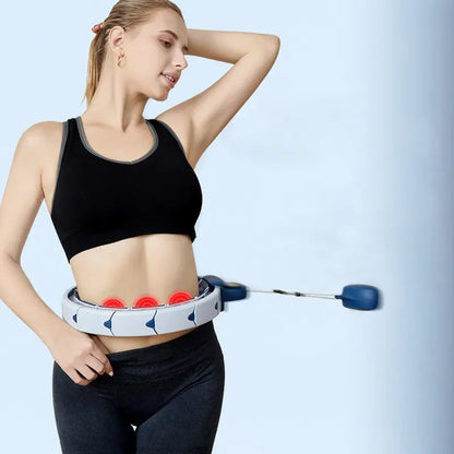 Woman using smart weighted hula hoop fitness hoop for exercise and waist training