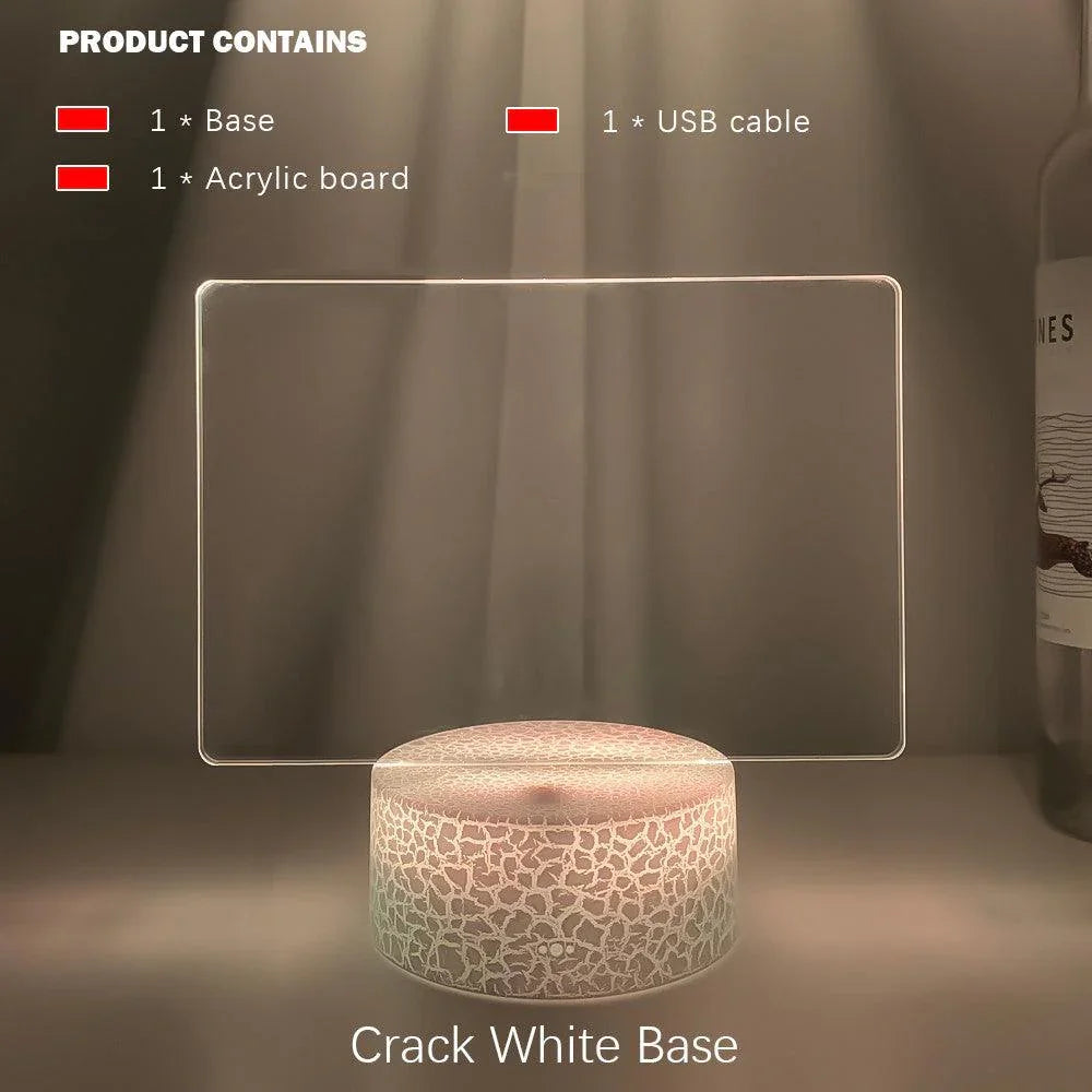 LED acrylic lamp with crack white base and USB cable on a table