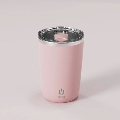 Pink smart portable cup with lid and power button, minimalist electronic drinkware