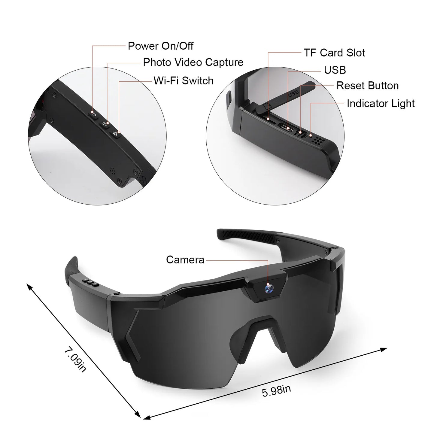 Smart Camera Sport Sunglasses with HD 1080P Video & Wi-Fi