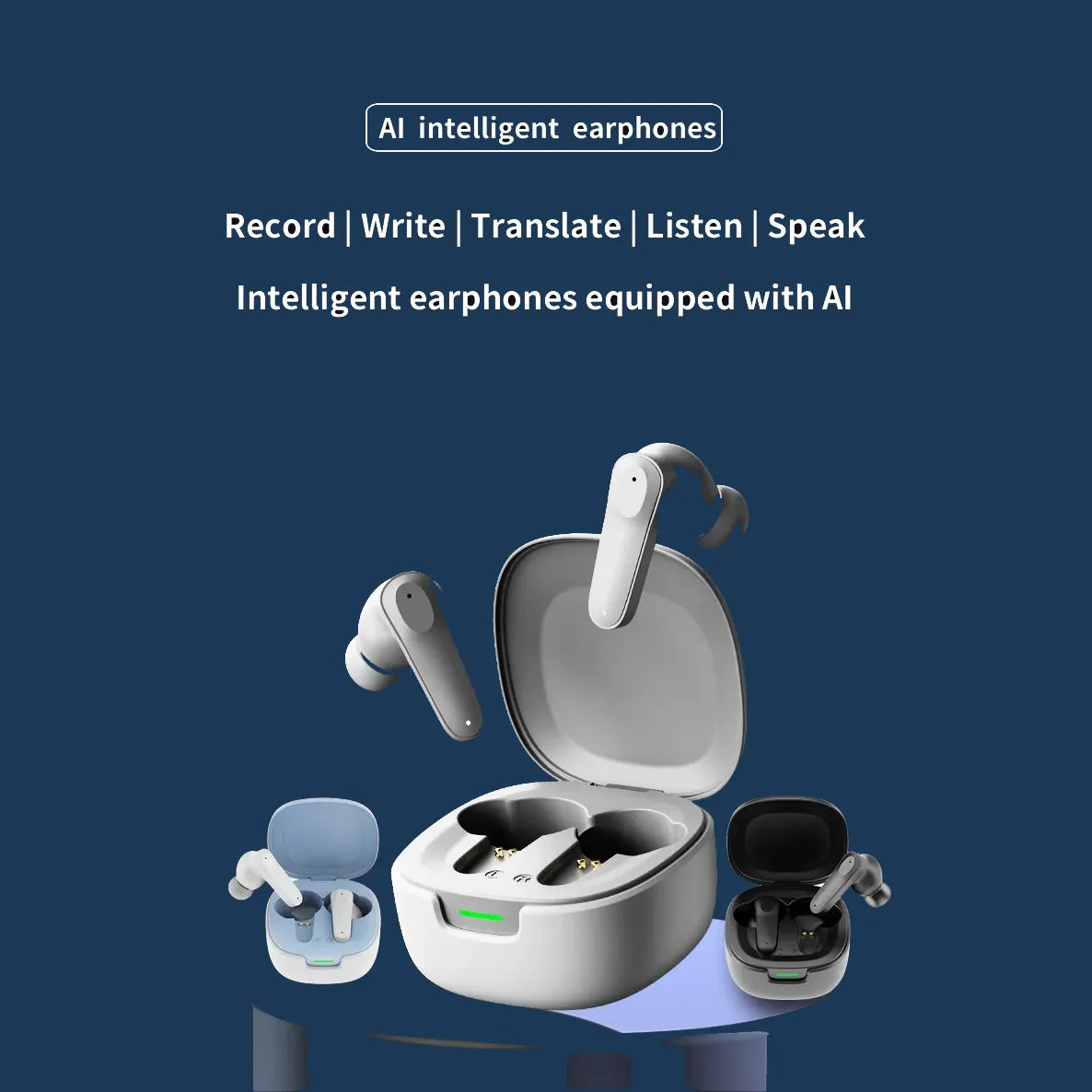 AI intelligent earphones with charging case for recording, translating, and listening