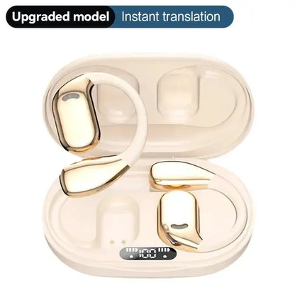 AI translation headset in charging case gold