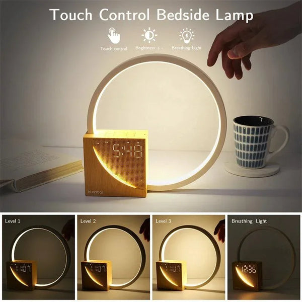 Bedside Lamp with Alarm Clock and USB Charger