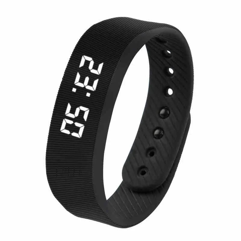 Black silicone digital LED wrist watch displaying 05:50
