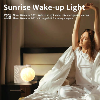 Moon Lamp Alarm Clock with White Noise and Sunrise Wake-Up Light