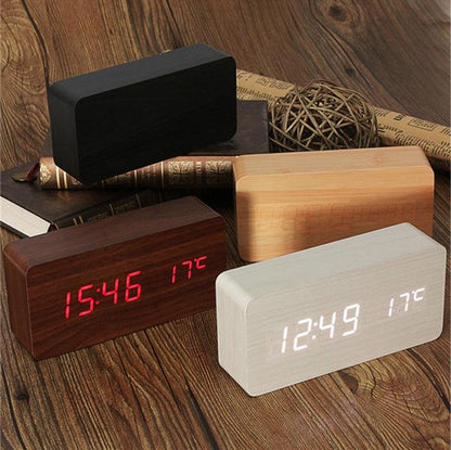 Wooden LED Alarm Clock with Voice Control - SmartGizmoShop